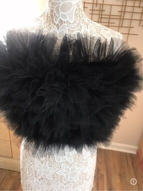 Black Ruffle Tulle Crop Top - Women's Strapless Statement Top